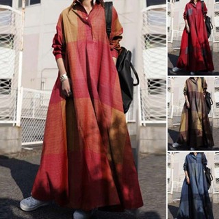 2023 Primavera Algodão e Linho Vestido Solto Manga Longa plus Size Vestido
