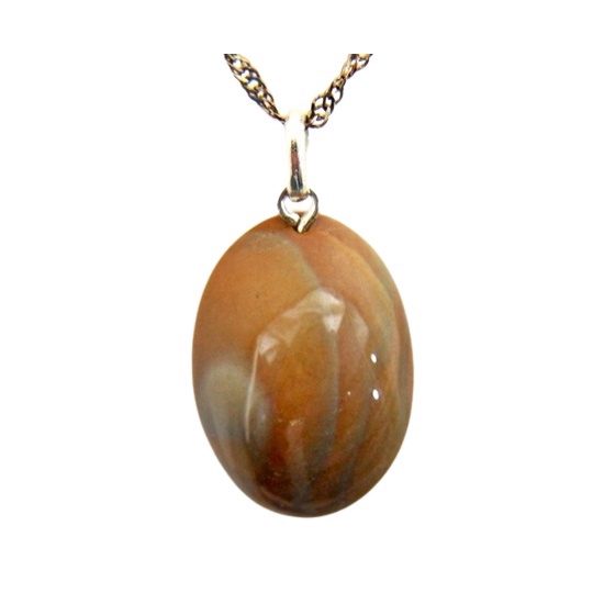 Colar Cabochão Oval Jaspe Madeira Pino Prata 950