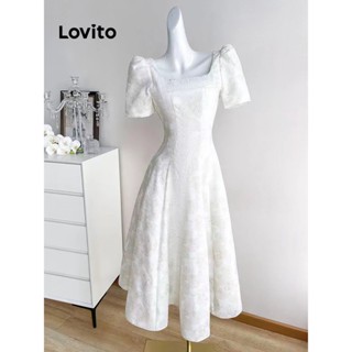 Lovito Vestido Elegante com Decote Quadrado para Mulheres LNE21212 (Branco)