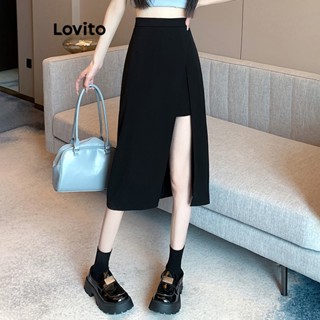 Lovito Casual Saia Assimétrica Lisa para Mulheres LNE20094 (Preto)