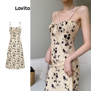 Lovito Casual Vestido Feminino Floral Franzido Amarrado L68ED148 (Damasco)