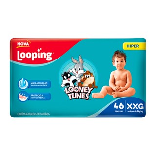 Fralda Baby Looney Tunes Tamanho XXG Pacote Hiper 34 Fraldas Descartáveis e Ganhe 6 Fraldas