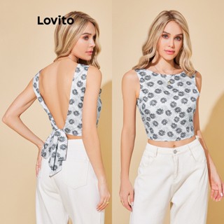 Lovito Regata Boho Floral com Amarração nas Costas para Mulheres LBL06026 (Azul Claro)