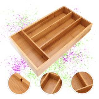 Porta Talheres Bambu 4 Divisórias Organizador Para Gavetas