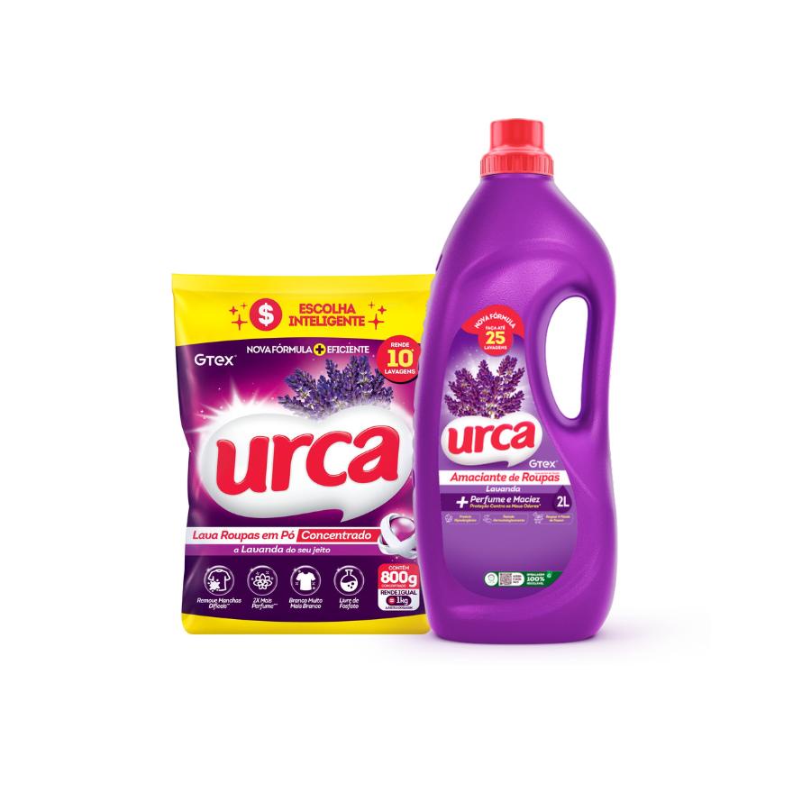Kit Urca Lavanda 1 Lava Roupas Pó Concentrado 800G + 1 Amaciante Diluído 2L em Oferta na Shopee