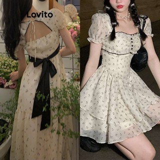 Lovito Vestido Casual Ditsy Floral Bow Sem Costas Para Mulheres LNA42038