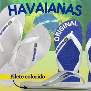 ORIGINAL Chinelo Sandália Havaianas Logo Bandeira do Brasil Branco Azul
