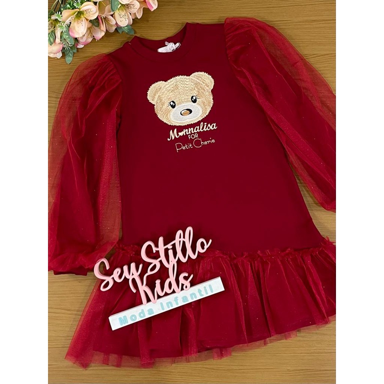 Vestido Festa Infantil Petit Cherie Inverno Ursinho Love - Monnalisa