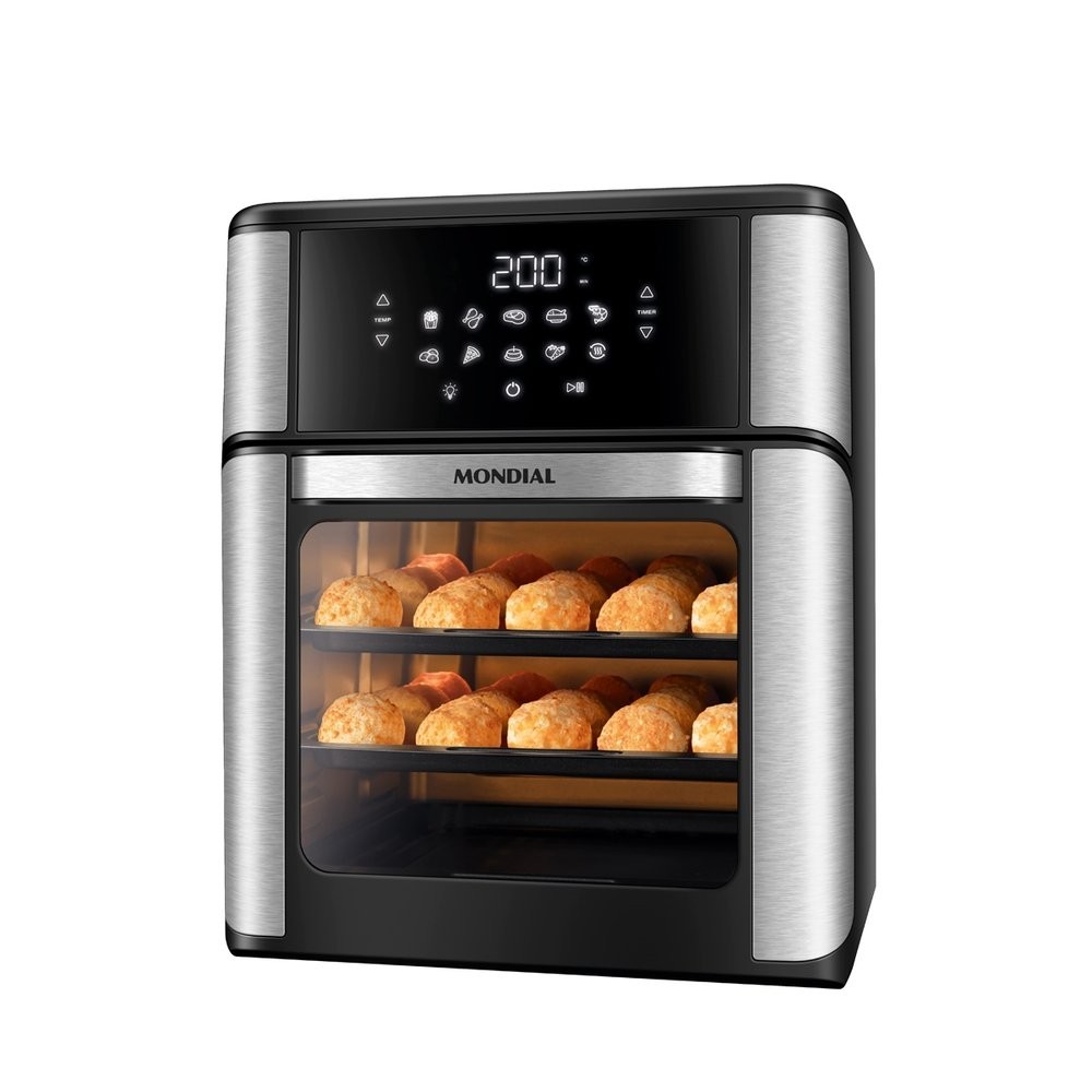 Fritadeira Air Fryer Mondial AFON-12L-BI - 12 Litros, Revestimento Antiaderente, Preto/Inox - Home Appliances