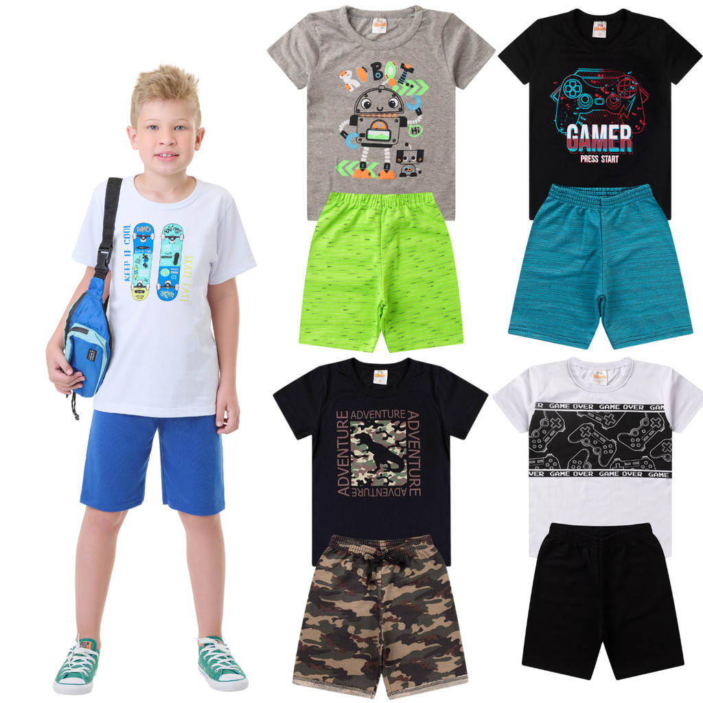 Kit 3 conjunto de roupas Infantil Masculino Tam 1 ao 14 ano.