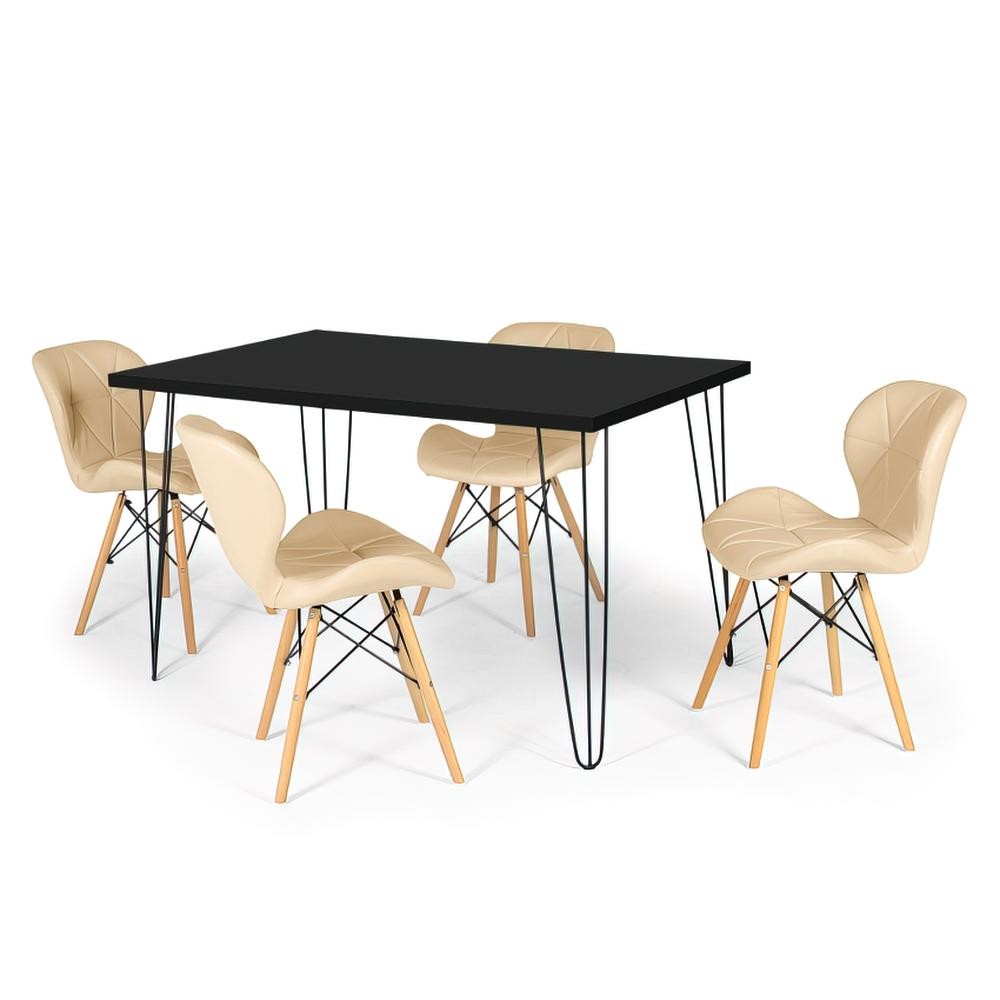 Conjunto Mesa de Jantar Hairpin 130x80 Preta com 4 Cadeiras Eiffel Slim em Oferta na Shopee