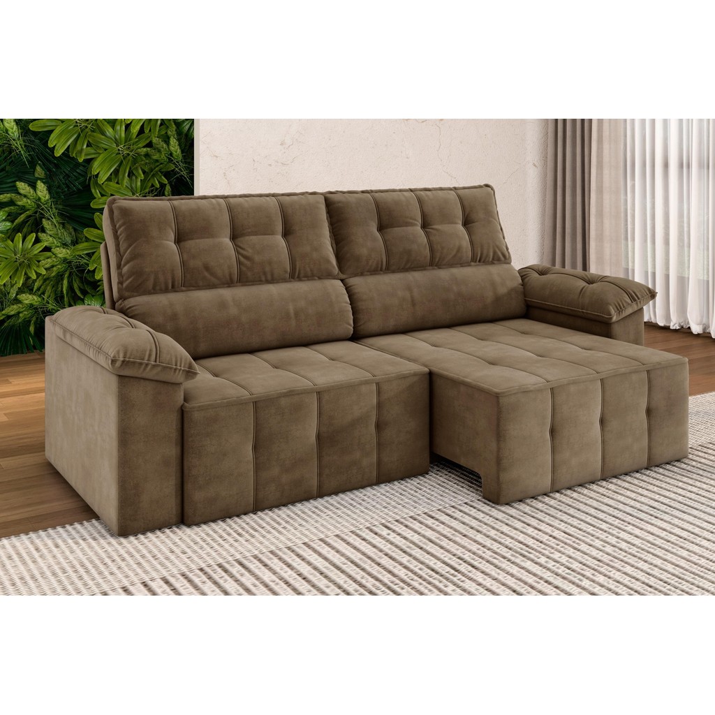 Sofá Santiago 2,20m Retrátil/Reclinável Suede Capuccino - XFlex Sofás