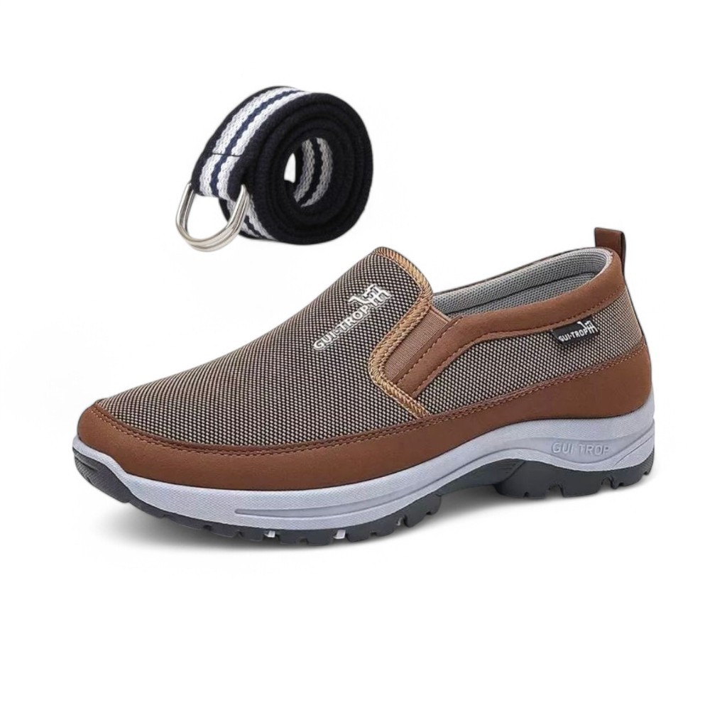 Kit Sapatos De Meia-Idade E Idosos De Malha Respirável Confortável Para Caminhadas Passeio Viagem Esportiva Mais CInto