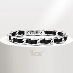 Vnox Fashion Black Men's Bracelet , Pulseira De Corrente Cubana De Aço Inoxidável , Jóias De Presente Para Meninos