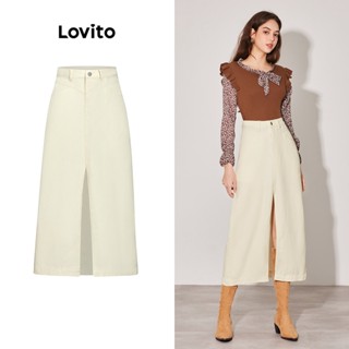 Lovito Saia de Ganga com Bolsos de Fenda para Mulheres L59ED009 (Branco)