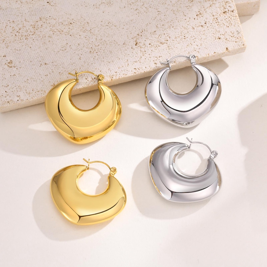 Brincos Geométricos Vnox 18K Gold Hollow Geometric Earrings for Women , De Aço Inoxidável Hearth Hoop Hipoalergênicos