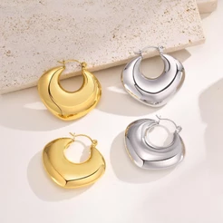 Brincos Geométricos Vnox 18K Gold Hollow Geometric Earrings for Women , De Aço Inoxidável Hearth Hoop Hipoalergênicos