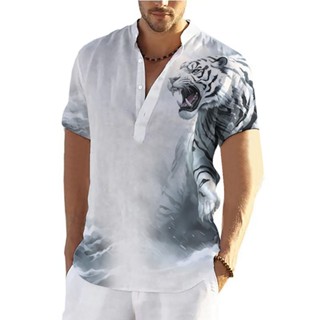 Camisa De Linho Masculina Moda Manga Curta Havaiana Rua De Tamanho Superior Animal 3d Estampada top Casual De Verão Masculino