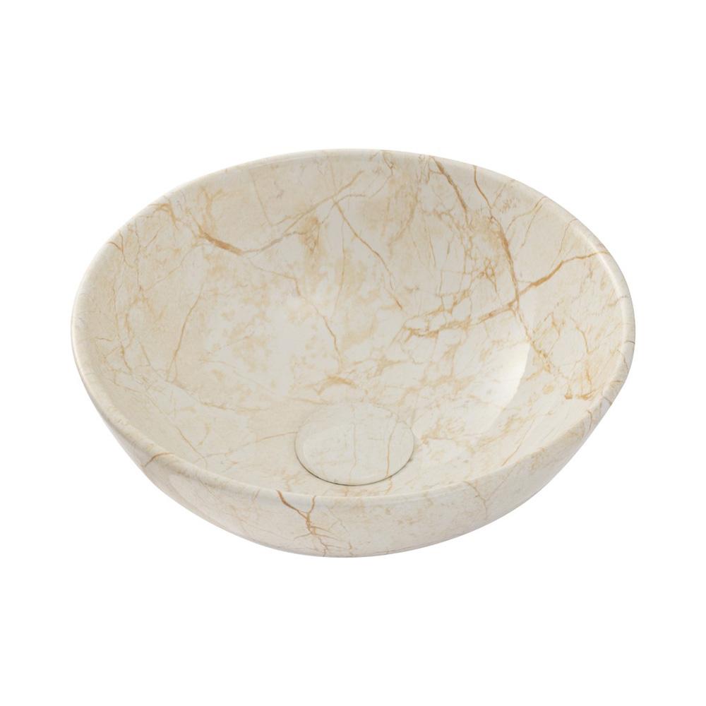 Cuba De Apoio Para Banheiro Redonda Slim Louça Cerâmica 28,5 cm Calcedônia Pingoo - Marmorizado Gold - Home & Living