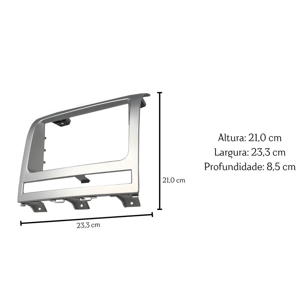 Moldura Central Painel Multimidia Dvd 2 Din Mp5 Prata Abs Embutir Fixado Tela Moderno Radio Som Automotivo