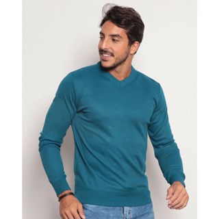 Suéter Tricô Masculino Gola V Azul Escuro