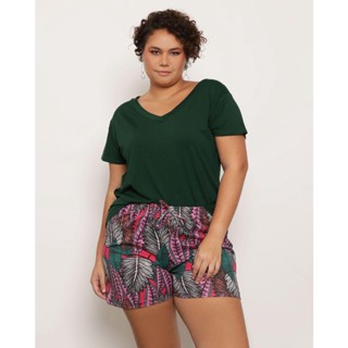 Blusa Plus Size Feminina Decote V Verde