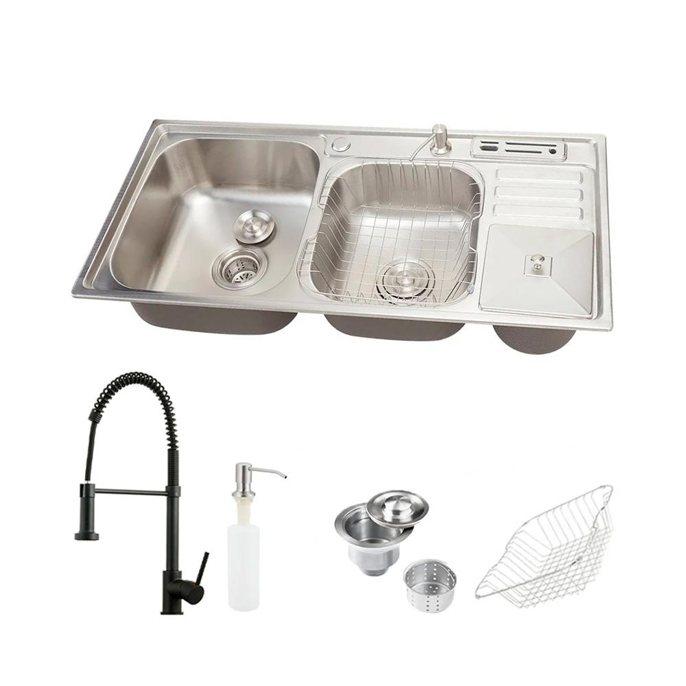 Cuba para Cozinha Aço Inox com Acessórios Nukini e Torneira Monocomando Envira Pingoo - Preto em Oferta na Shopee