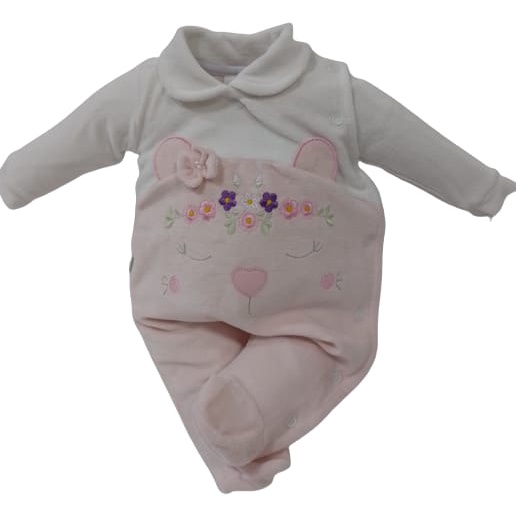 Macacão Plush Bebê Menina Bordado Inverno Chuquinha Baby