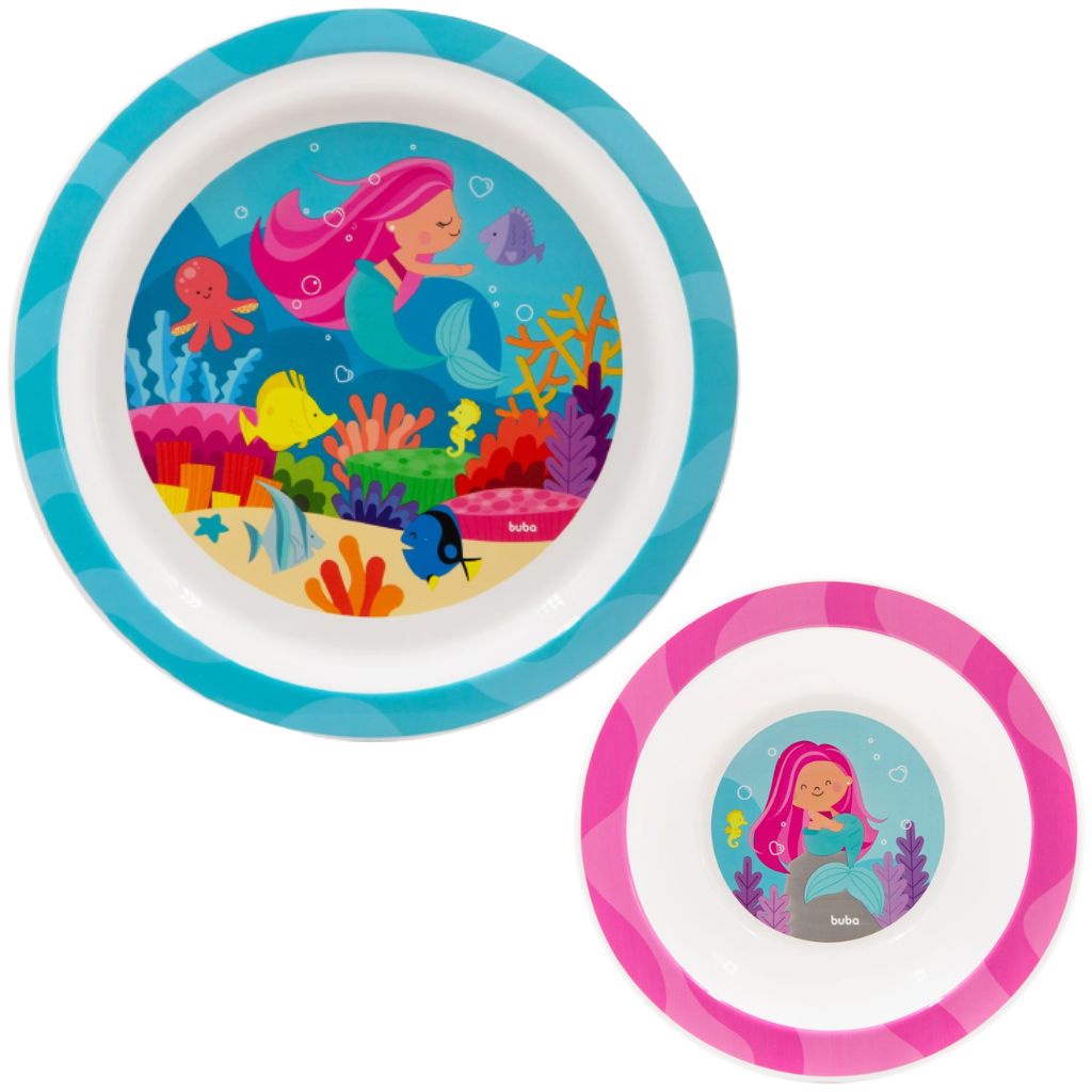 Conjunto Pratinho E Tigela Bowl Aventuras Sereia Introdução Alimentar 15318 15322 Buba em Oferta na Shopee