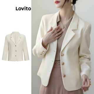 Lovito Elegante Blazer Feminino Liso com Botão L68ED083 (Branco)