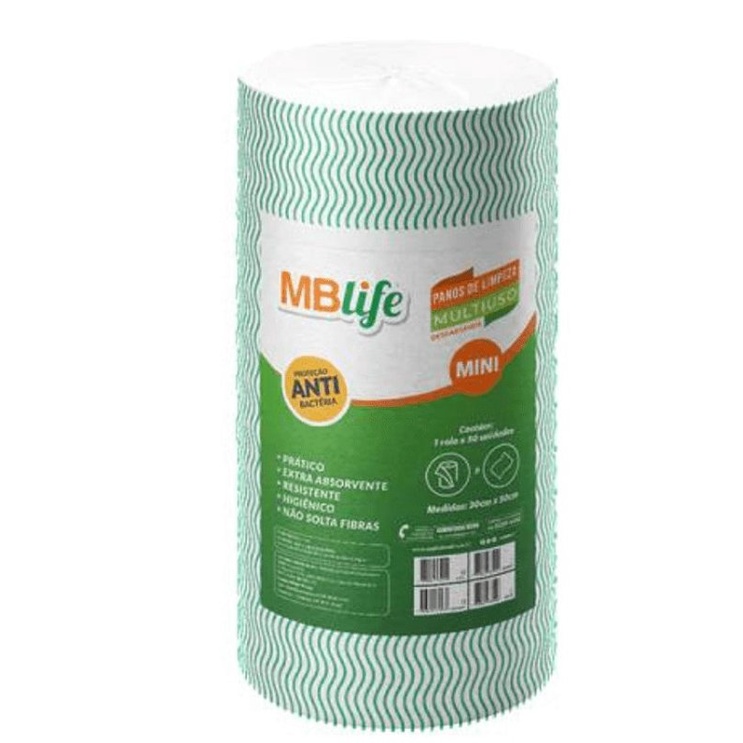 50 Panos Multiuso (Tipo Perfex) Verde Mini 30x50cm Rolo de 25 metros - MBLife