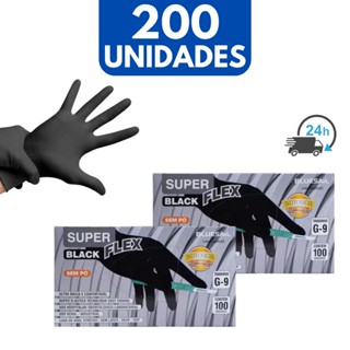 Luva Vinil Descartável Preta Procedimento Sem Pó Kit 200 Unidades (2 Caixas)