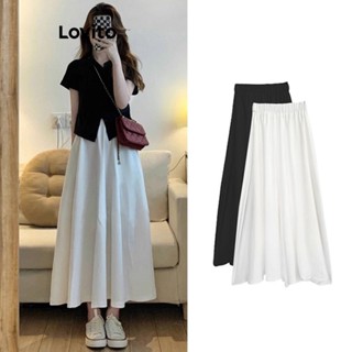 Lovito Casual Saia Feminina Lisa Evasê LNA25050 (Branco/Preto)
