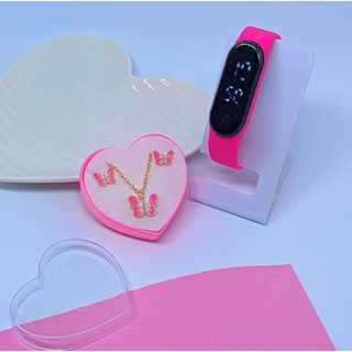 Kit Relógio Infantil Digital Led Silicone Ajustável Prova água + Conjunto Colar e Brincos Meninas Caixa Coração Moda em Oferta na Shopee