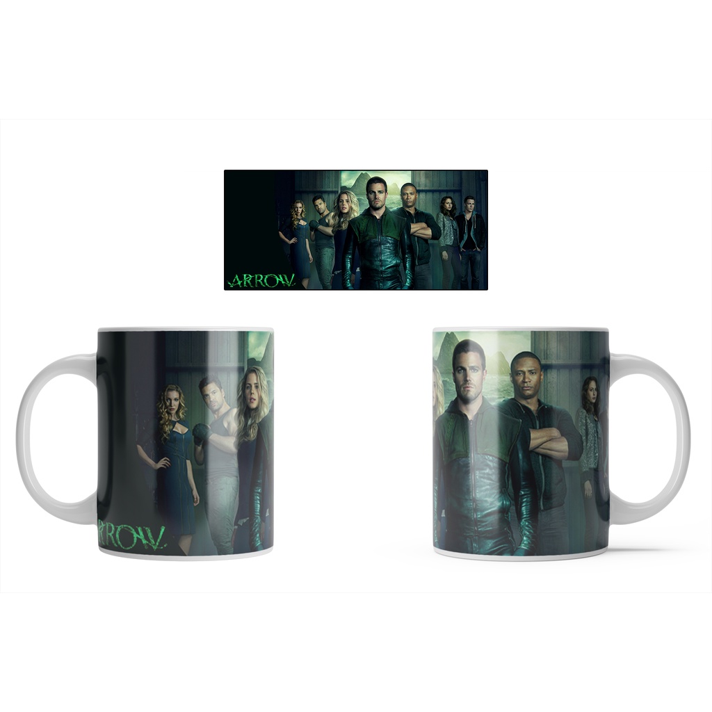Caneca Branca Porcelana Serie Arrow Arqueiro Verde