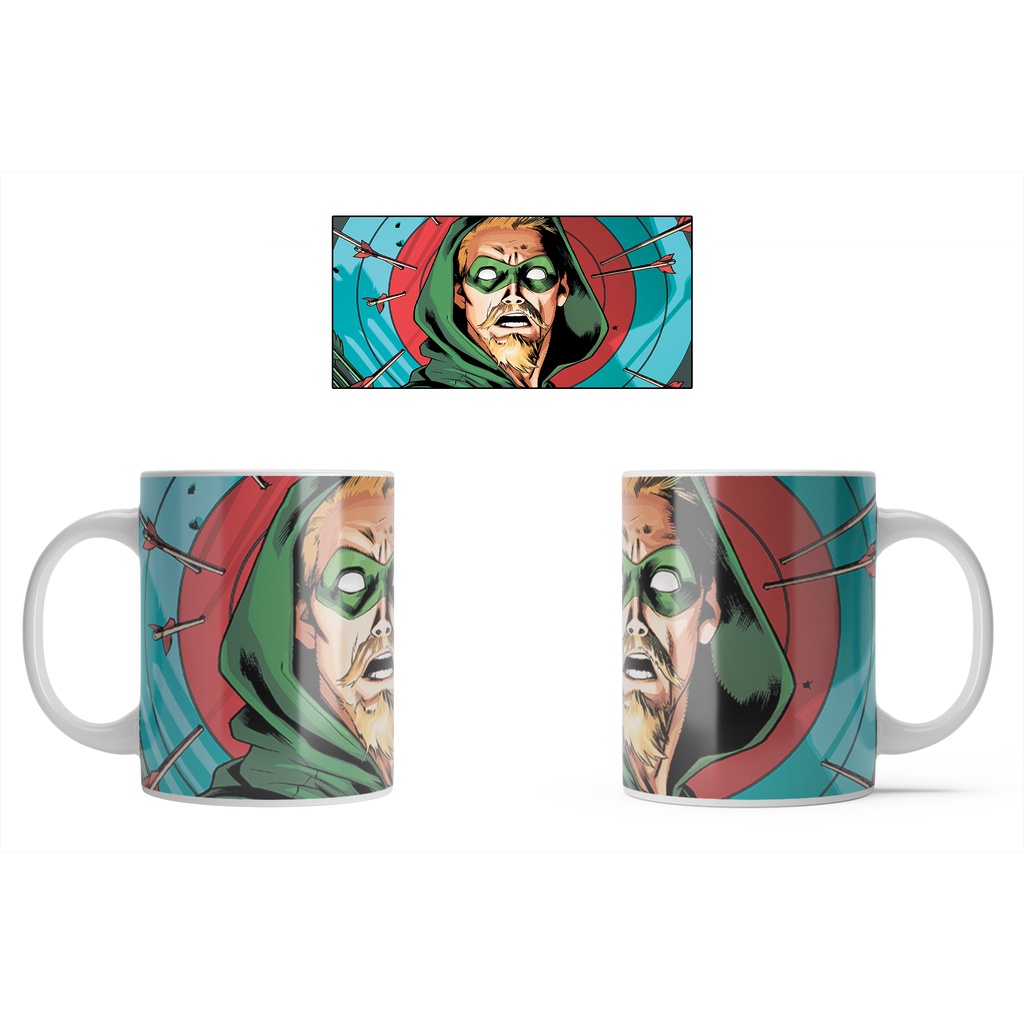 Caneca Branca Porcelana Desenhos Geek Arqueiro Verde Arrow