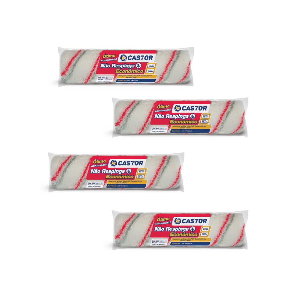 Kit 4 Rolos para Pintura Não Respinga Econ 10mmx23cm Castor - Home & Living
