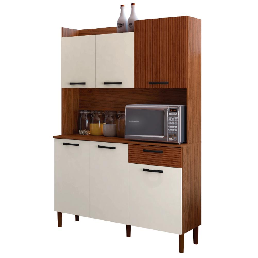 Armário De Cozinha Completa Genova Nogueira / Off White - Home & Living
