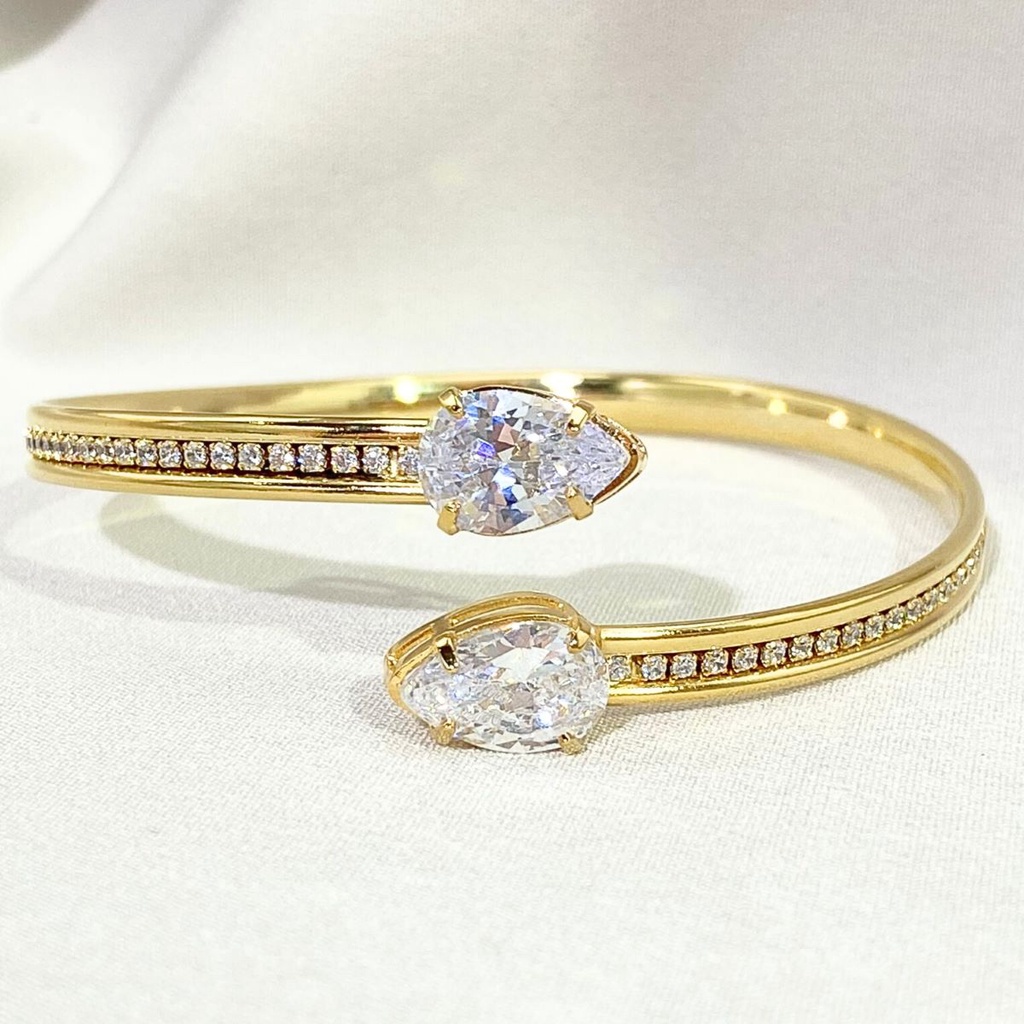 BRACELETE PULSEIRA FEMININA GOTA DUPLA ZIRCÔNIA