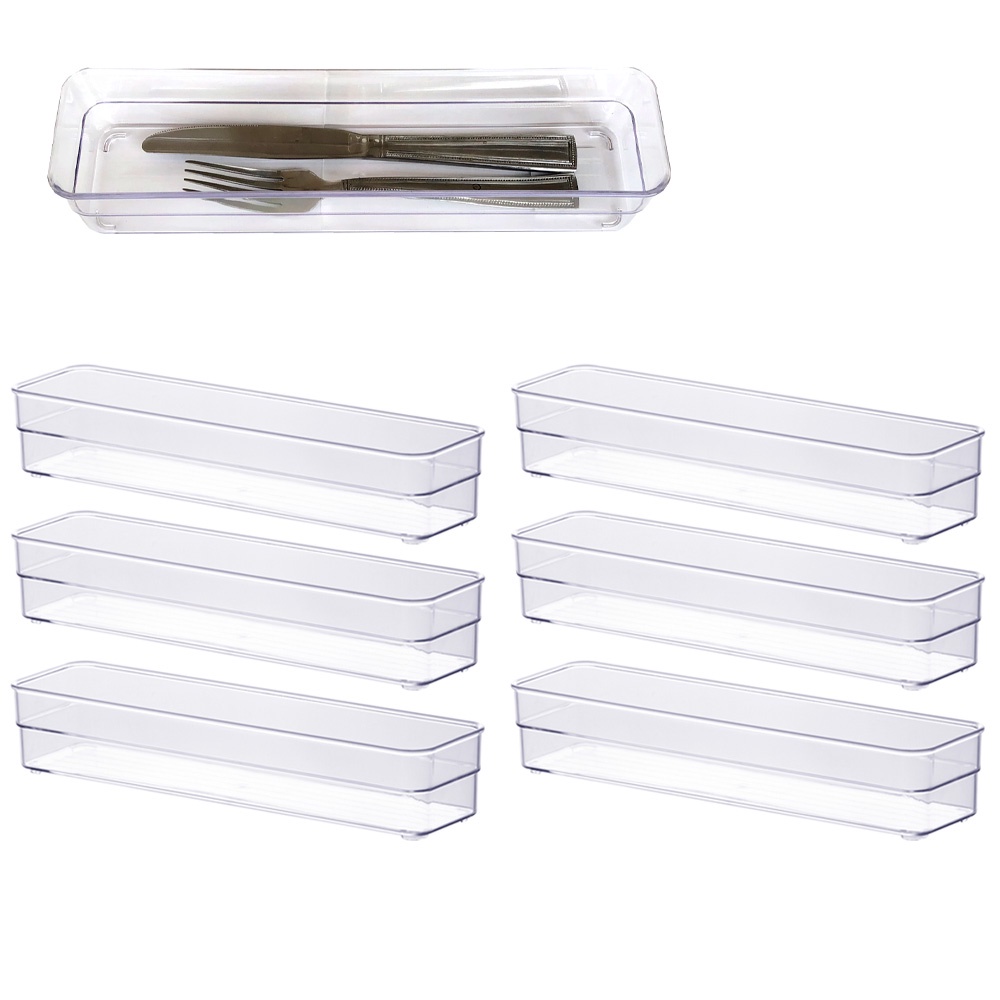 Kit 6 Organizador modular grande multiuso maquiagem cosméticos acessórios closet utensílios porta talher gaveta armário cozinha mesa escritório Paramount