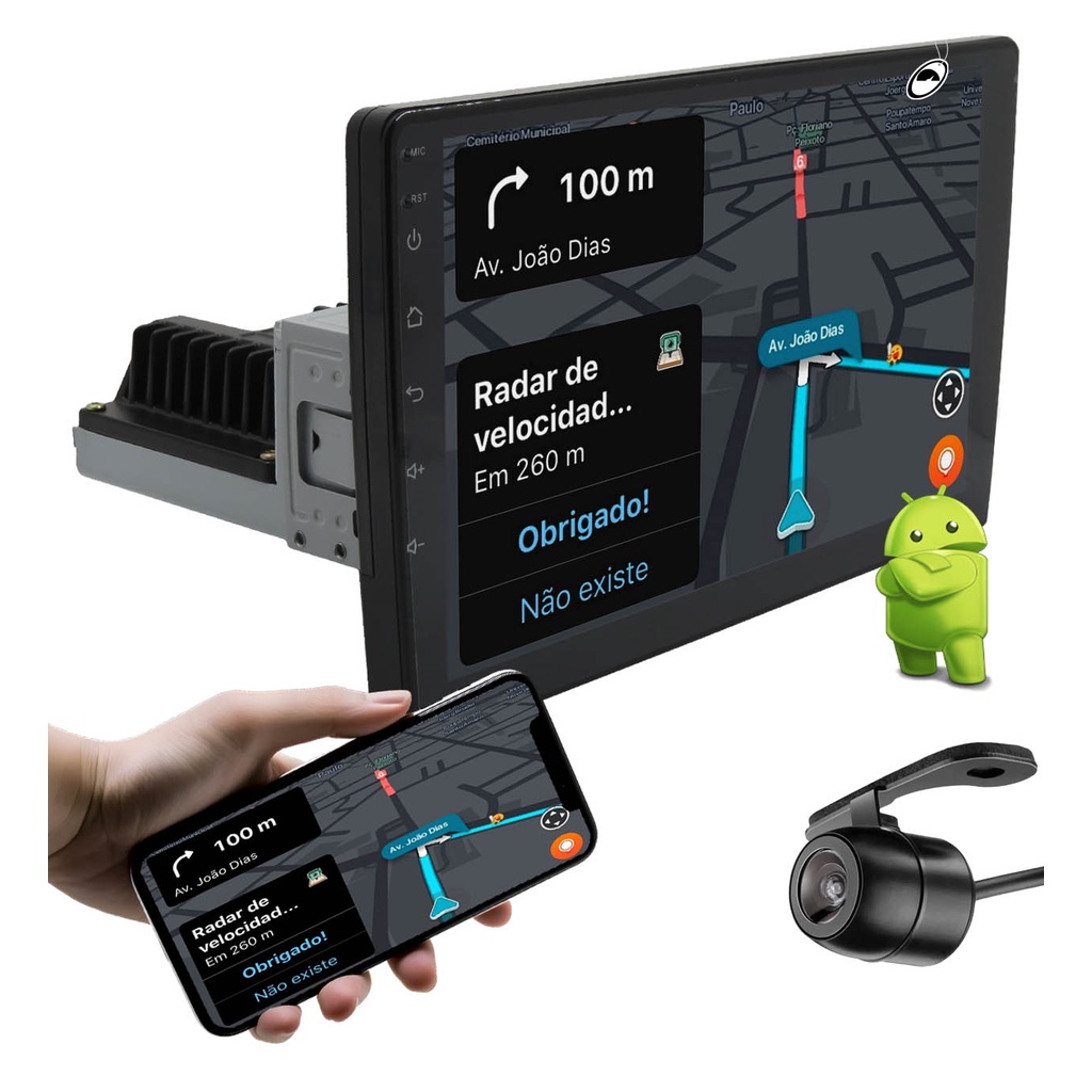 Multimídia 9" Polegadas Traseira 1 Din H-Tech HT-9823CA Android + Câmera de Ré