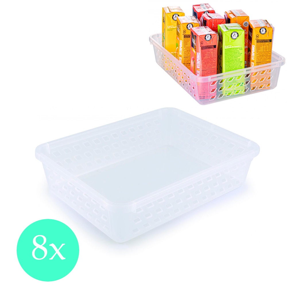 8 cestas transparente plástico infantil organização armário guarda roupa quarto closet lavanderia banheiro cozinha porta chá cestinha plasútil cesta caixinha caixa