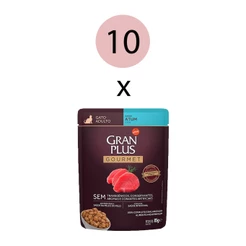 KIT 10 Ração Úmida Gran Plus Gourmet Gatos Adultos Atum Sachê 85g