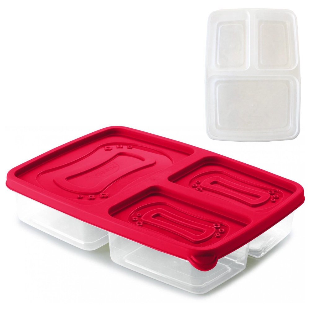 Pote para armazenar comida marmita lanche frutas mantimento tapoer tapuer com 3 divisórias e tampa vermelho freezer microondas geladeira Plasútil