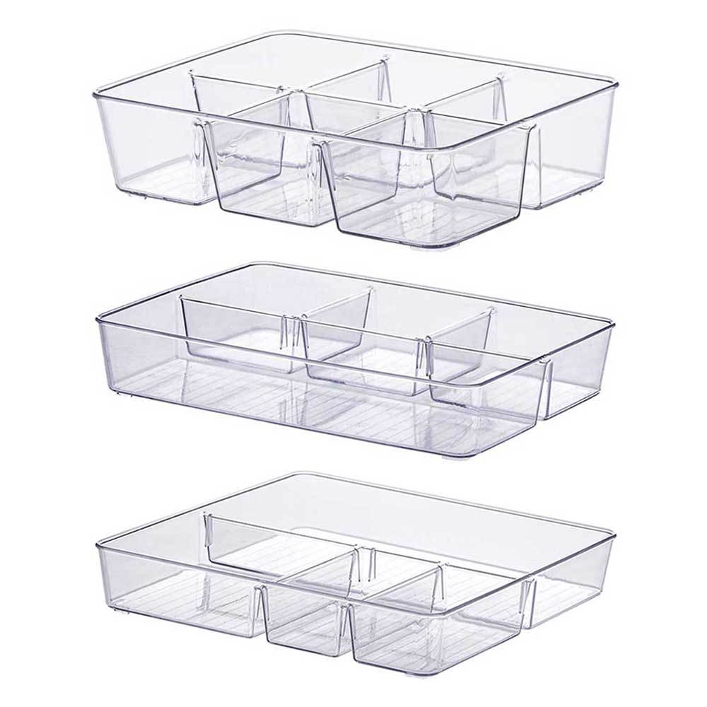 Kit 3 cestinho multiuso organizador com divisória para material de escritório consultório sachê despensa armário cozinha lavanderia quarto gaveta closet Diamond Paramount