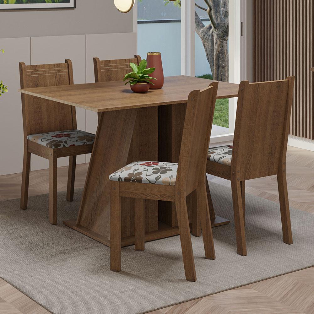Conjunto Sala de Jantar Mesa Tampo de Madeira 4 Cadeiras Rustic/Hibiscos Marilyn Madesa em Oferta na Shopee