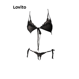 Lovito Lingerie Sexy De Renda Lisa Para Mulheres LNA37168 (Preto)