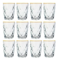 Conjunto De Copos De Vidro Diamond Fio De Ouro 270ml 12 Peças - Lyor