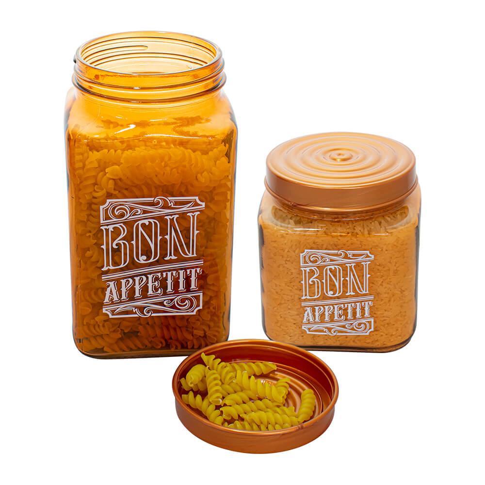 Conjunto de Potes de Vidro com Tampa Bon Appetit Bronze 2 peças - Casambiente