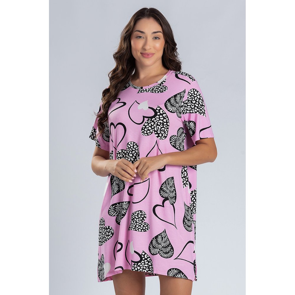 Camisola Loja Zus Manga Curta Rosa Claro Corações